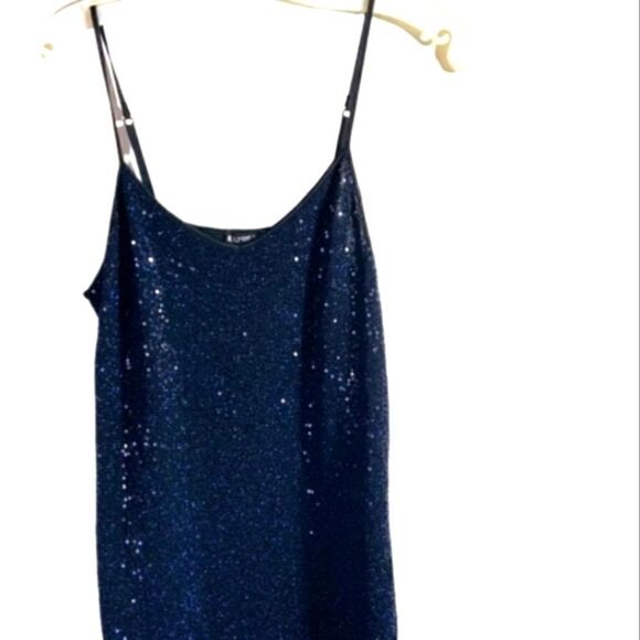 EXPRESS Sequined Camisole Tank Top Navy Spaghetti Strap Sz Small NWT - Picture 4 of 12